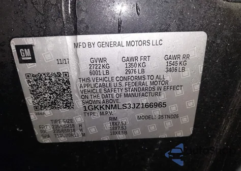 2018 GMC Acadia Slt-1 z USA, uszkodzony, nr VIN 1GKKNMLS3JZ166965